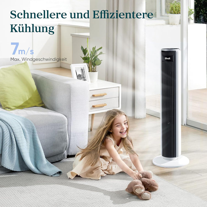LEVOIT 28dB leiser Turmventilator mit Fortschrittlichem Schlafmodus,7m/s Ventilator mit Fernbedienun