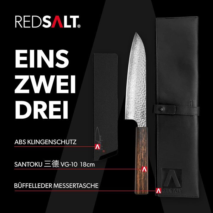 REDSALT® Professional Series SANTOKU 三德 18cm Damaststahl Chefmesser handgefertigt in Japan | Profi K