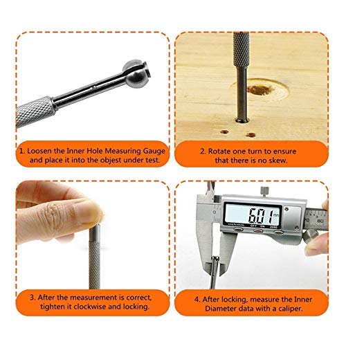 4pcs Teleskop-Bohrungsmessgerät Set, 3-13mm einstellbar Kleines Loch Vollkugel-Bohrungsmessgerät Kit