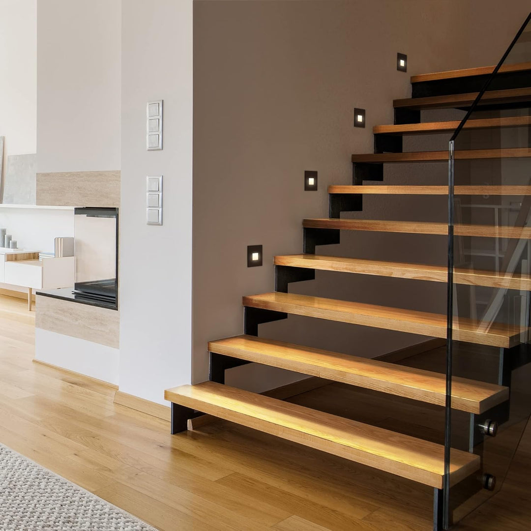 ledscom.de LED Treppenlicht/Stufenbeleuchtung FOW für innen und aussen, Downlight, eckig, schwarz, 8
