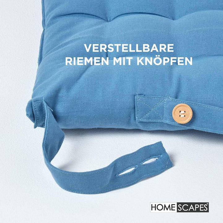 Homescapes 4er Set Stuhlkissen 40 x 40 cm, himmelbau, Sitzkissen mit Bändern und Knopfverschluss, ei