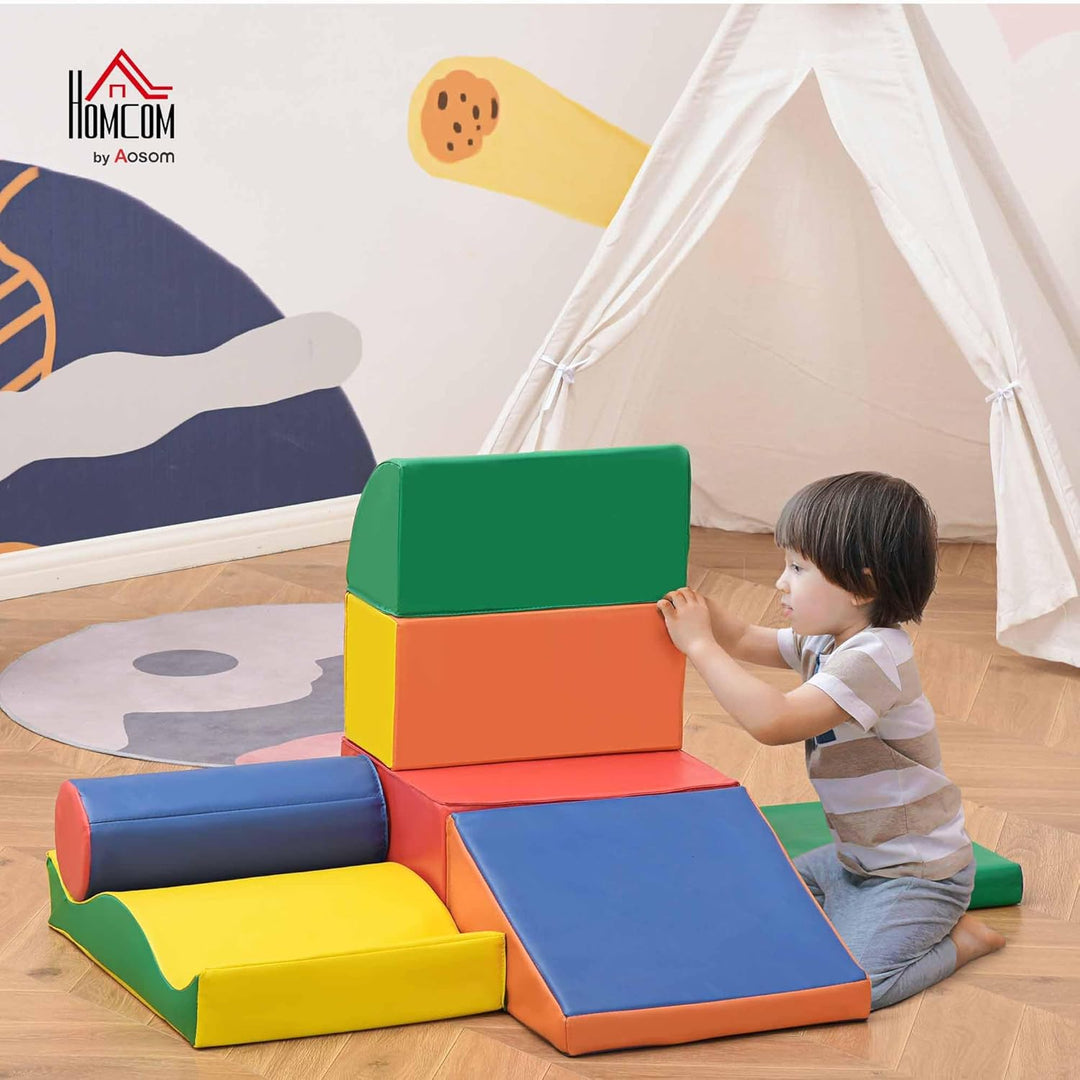 HOMCOM 7-TLG. Softbausteine, Bausteinset, Schaumstoffbausteine zum Toben & Klettern, Riesenbausteine