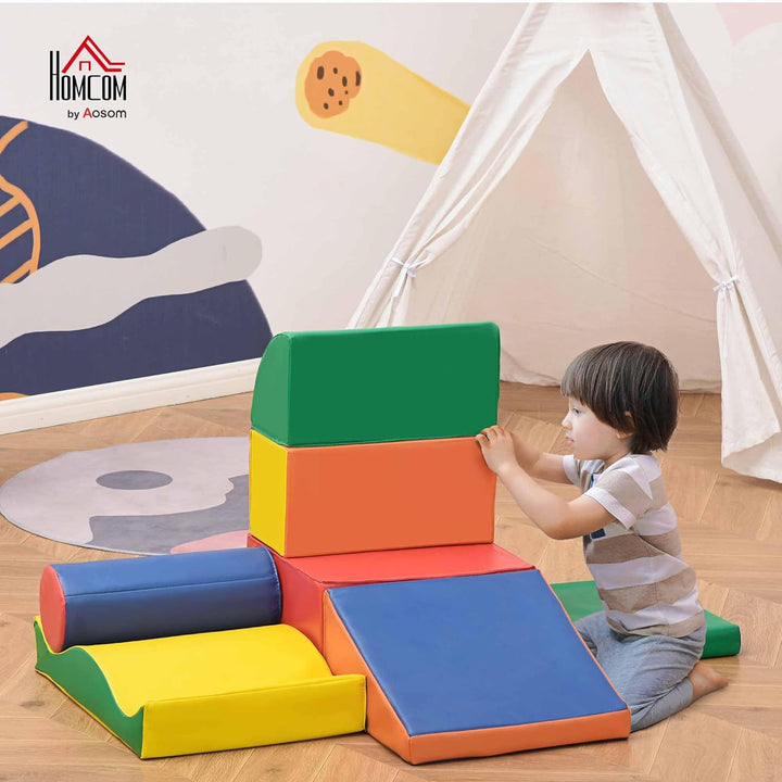 HOMCOM 7-TLG. Softbausteine, Bausteinset, Schaumstoffbausteine zum Toben & Klettern, Riesenbausteine