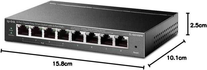 TP-Link TL-SG108PE Managed PoE Switch, 8 Port Gigabit Network Switch mit 4 PoE+ Ports (64 W, 802.3af