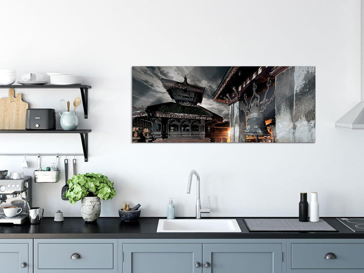 Glasbild Panorama | Wandbild aus Echtglas | Mystische Stadt | 100x40 cm | inkl. Aufhängung und Absta
