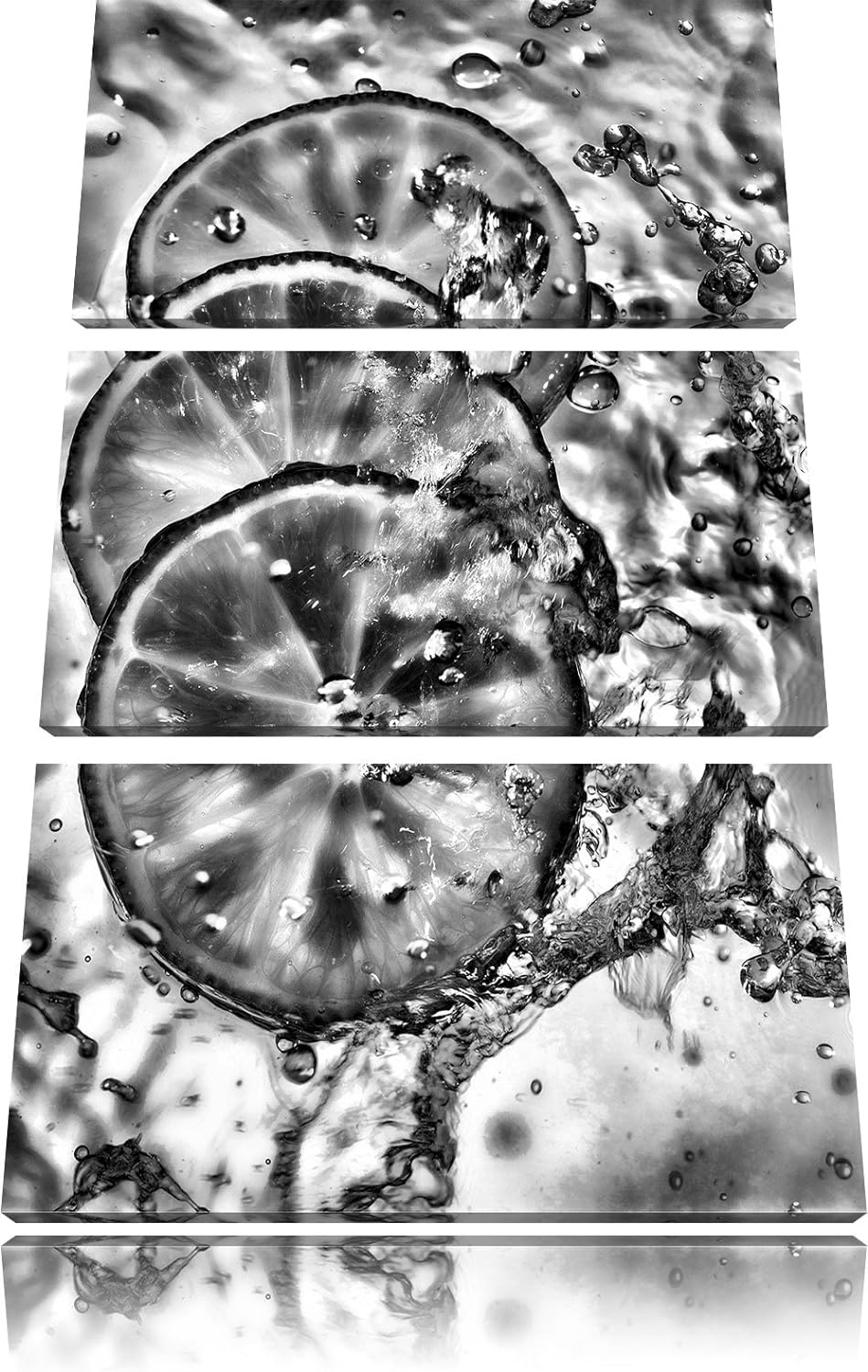 Pixxprint Zitrone fällt ins Wasser / 3-Teilig/Gesamtmass 120cm Leinwandbild bespannt auf Holzrahmen/