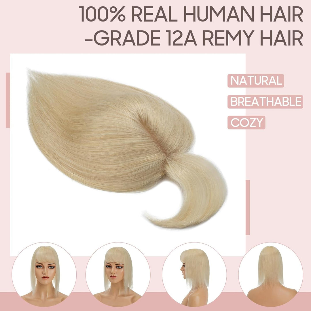 Silk-co Hair Topper Echthaar mit langem Pony, Toupet Damen 10x12cm Basis, Haartopper Echthaar mit Re