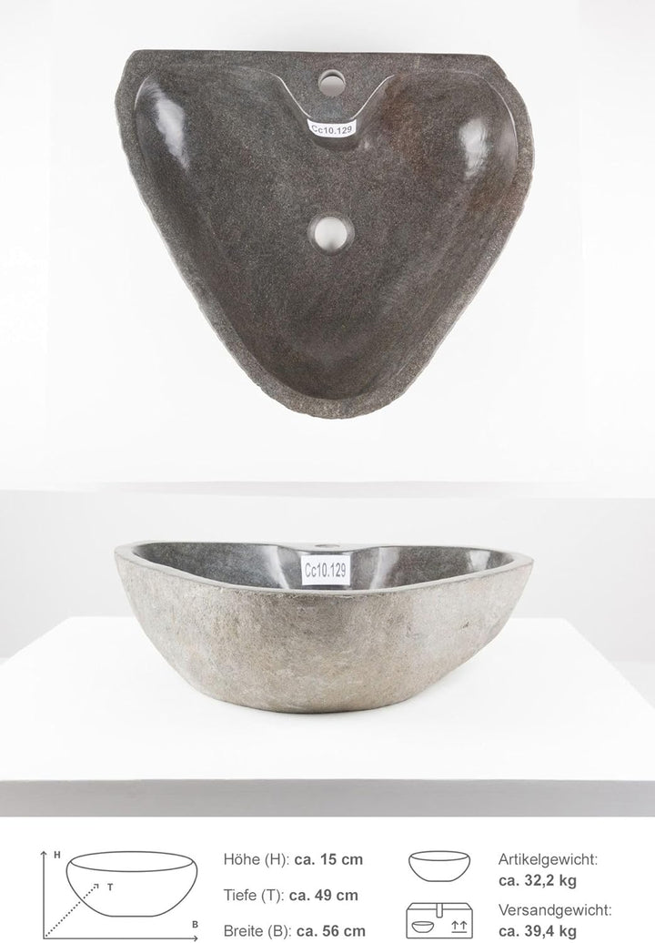 50 cm rundes Naturstein Waschbecken in grau mit Hahnloch von WOHNFREUDEN - Mit Unikatauswahl, Cc10.1