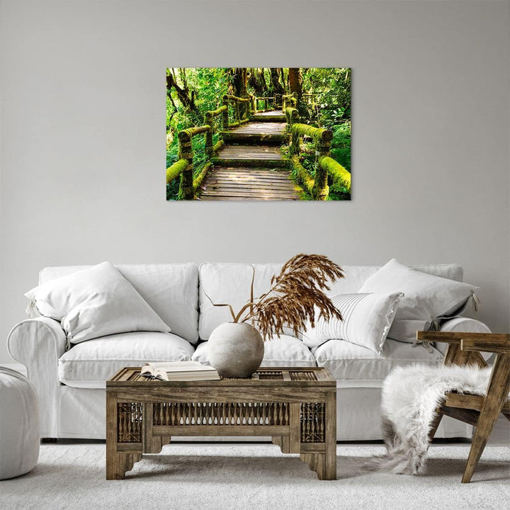 ARTTOR Bilder auf Leinwand Asien natur park brücke Leinwandbild 70x50cm Wandbilder Dekoration Wohnzi