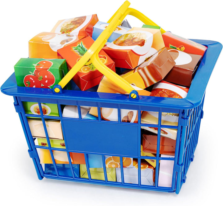 Bayer Design 75003AA Einkaufswagen Supermarkt Kinder, mit Spiellebensmittelkartons, bunt, aus Metall