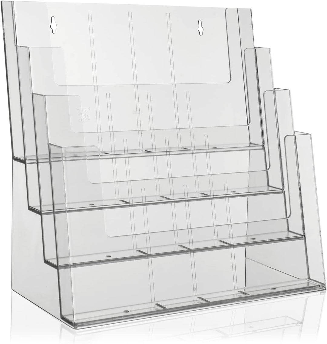 Taymar Prospekthalter DIN A4 / A5 / DIN lang vierstufig Aufsteller Prospektständer Flyerhalter Acryl