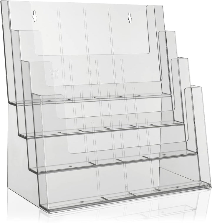 Taymar Prospekthalter DIN A4 / A5 / DIN lang vierstufig Aufsteller Prospektständer Flyerhalter Acryl