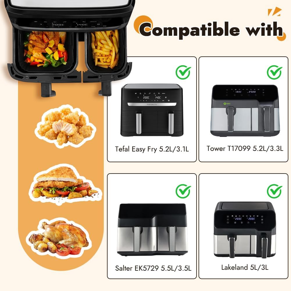 GINOYA Silikoneinlagen für Tefal EY9018 Dual Easy Fry 5,2/3,1 L, Luftfritteusen Zubehör für Tefal EY