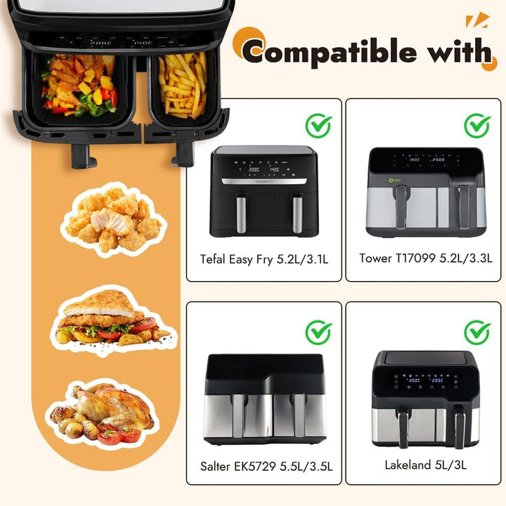GINOYA Silikoneinlagen für Tefal EY9018 Dual Easy Fry 5,2/3,1 L, Luftfritteusen Zubehör für Tefal EY