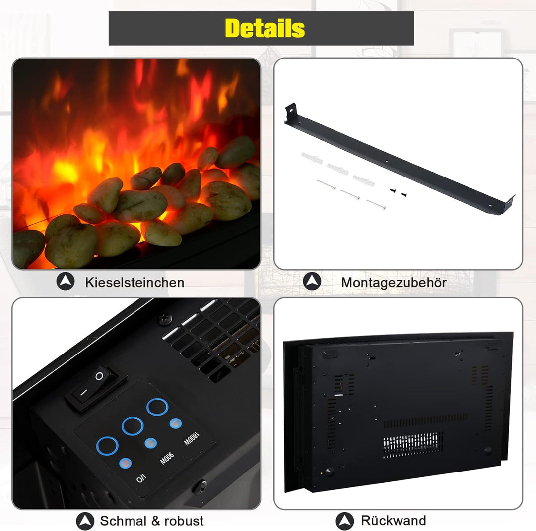 HOMCOM Elektrokamin Kamin Kaminofen Elektrischer 2 Leistungsstufen einstellbar 900/1800 W LED 65 x 1