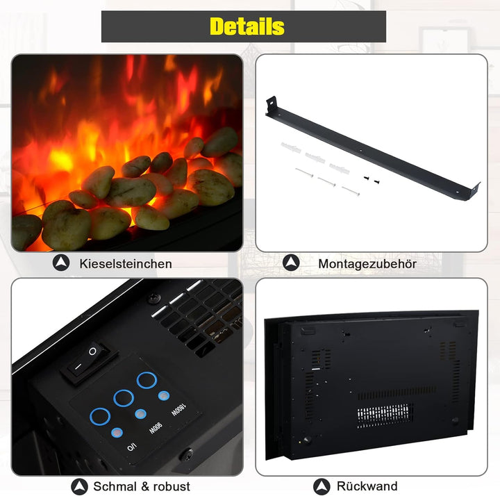 HOMCOM Elektrokamin Kamin Kaminofen Elektrischer 2 Leistungsstufen einstellbar 900/1800 W LED 65 x 1