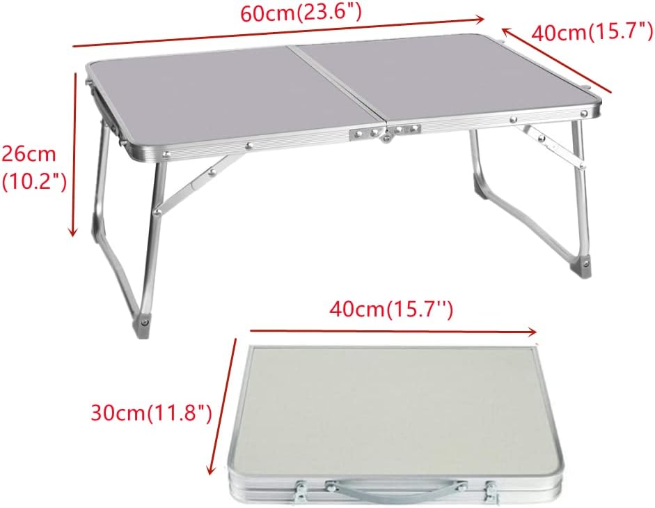 Qimu Niedriger faltbarer Campingtisch, leichter Aluminium-Picknicktisch, Laptop-Betttisch, tragbarer