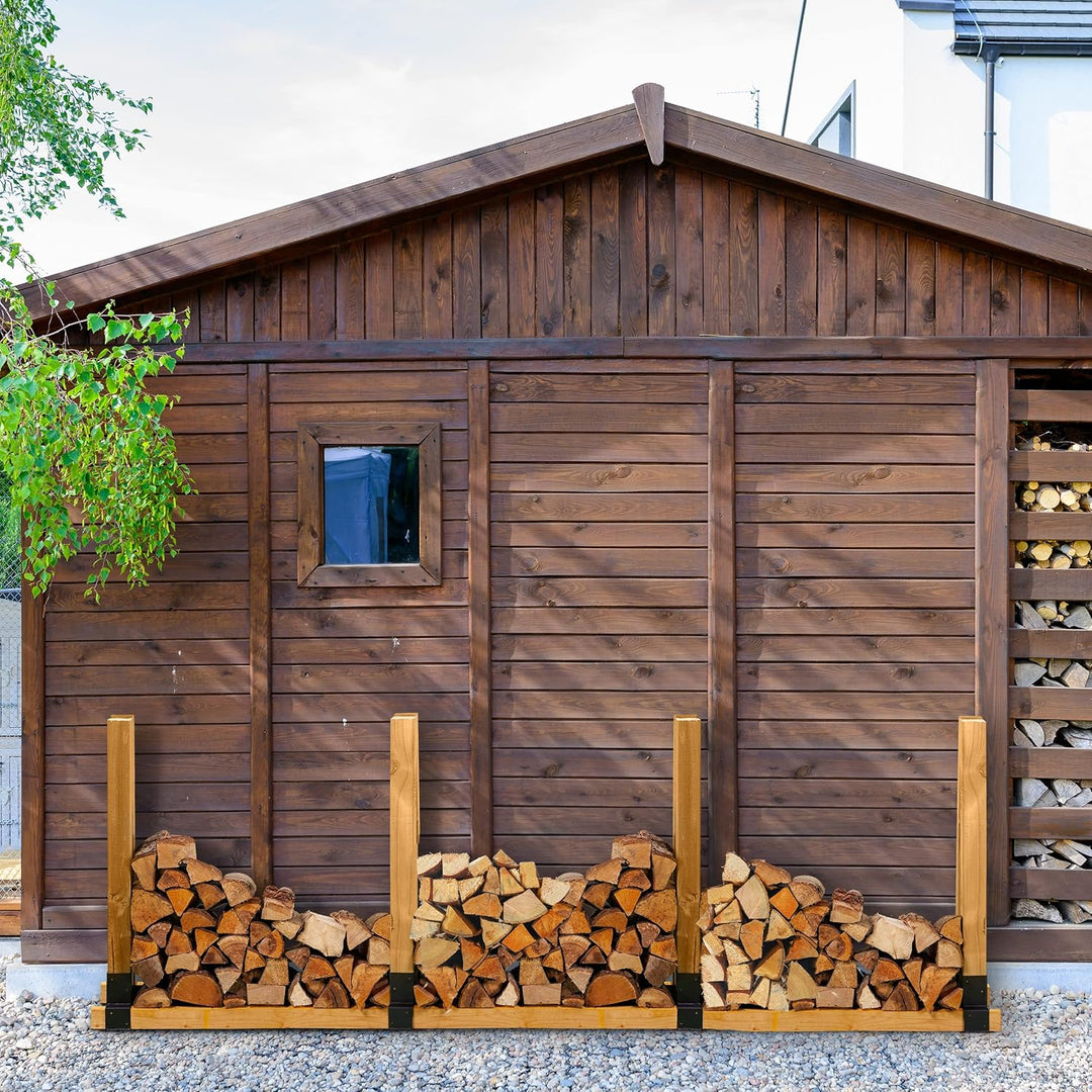 Relaxdays Holzstapelhilfe 4er Set, für Feuerholz, Kaminholzregal selber bauen, Brennholzstapelhalter