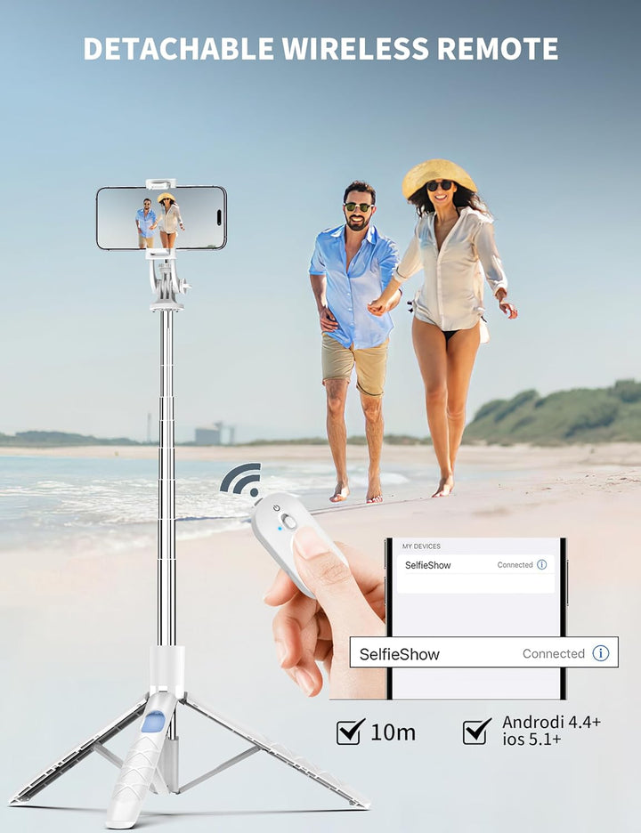 180CM Selfie Stick Stativ, Erweiterbarer All-in-1 Handy Stativ mit Kabelloser Fernbedienung, 360° Ro