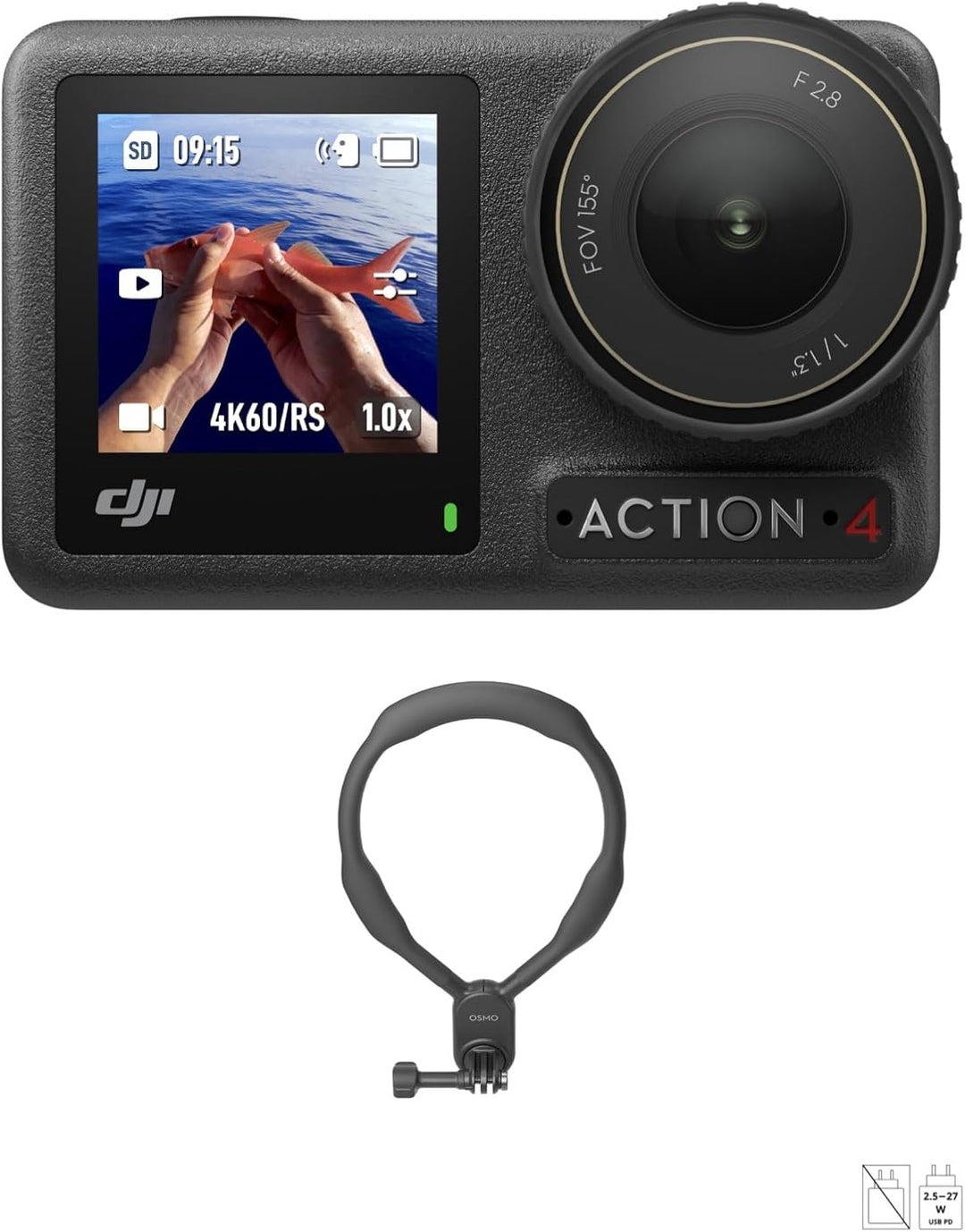 DJI Osmo Action 4 Angel-Combo – wasserdichte Action-Kamera mit 4K/120fps und 155°-Ultraweitwinkel-Si