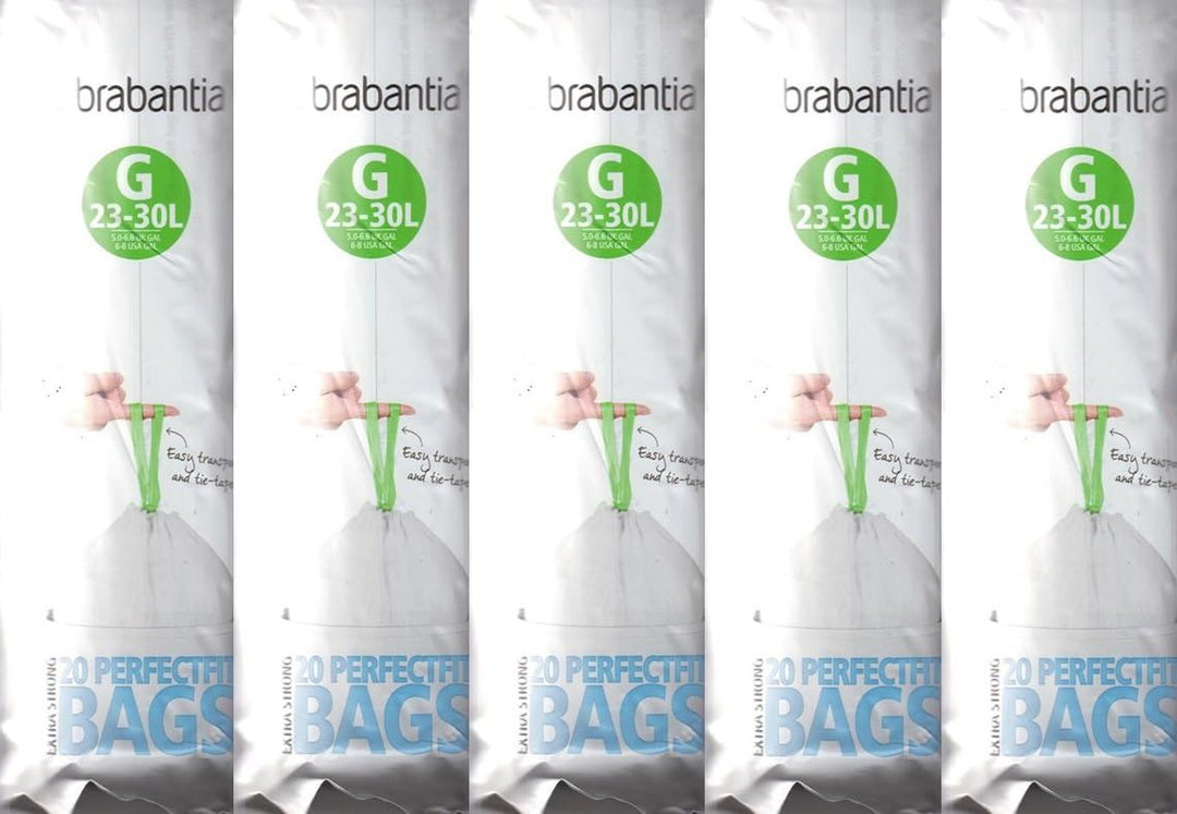 Brabantia Müllbeutel, extra stark, G-Grösse, 23–30 Liter, 5 Pack je 20 Stück 20 stück (5er Pack), 20
