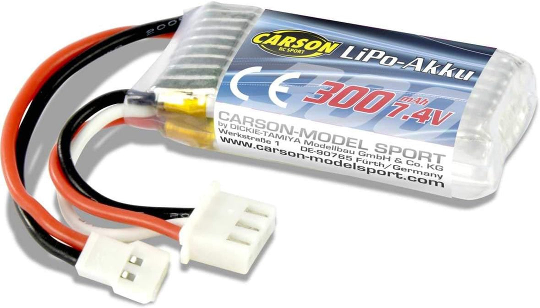 Carson Batterie Lipo 7,4V 300MAH, Akku, Ersatzakku für RC Fahrzeuge, Zubehör, 500608169
