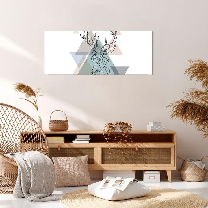 Panorama Bilder auf Leinwand 100x40cm Leinwandbild Hirsch Abstraktion Gross Wanddeko Bild Schlafzimm