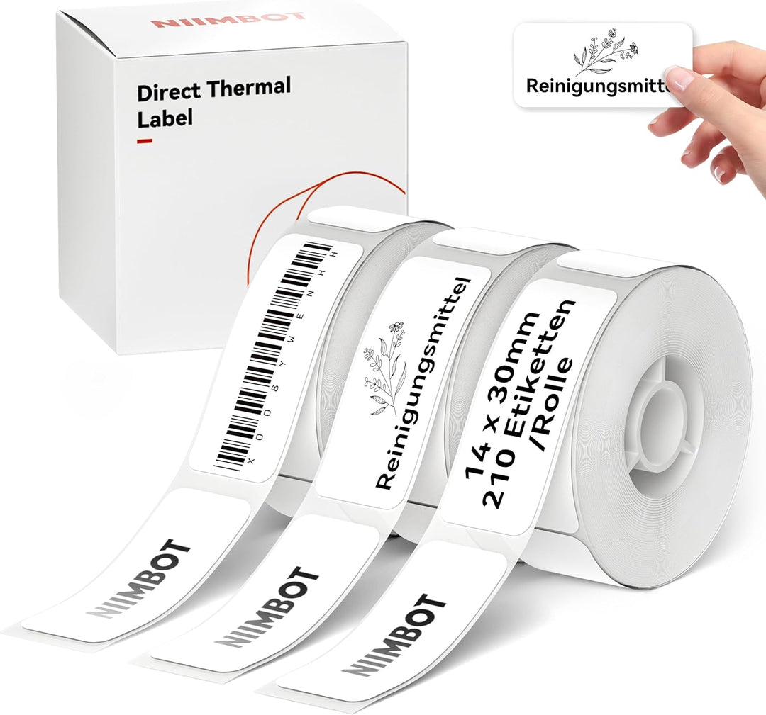 NIIMBOT Thermo Etiketten Selbstklebend, 14 x 30mm Etikettendrucker Thermopapier Kompatibel mit dem D