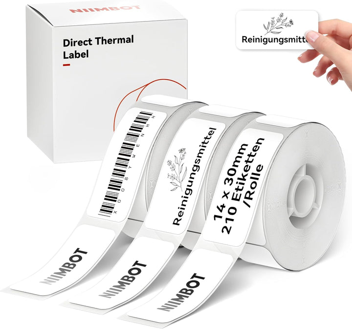 NIIMBOT Thermo Etiketten Selbstklebend, 14 x 30mm Etikettendrucker Thermopapier Kompatibel mit dem D