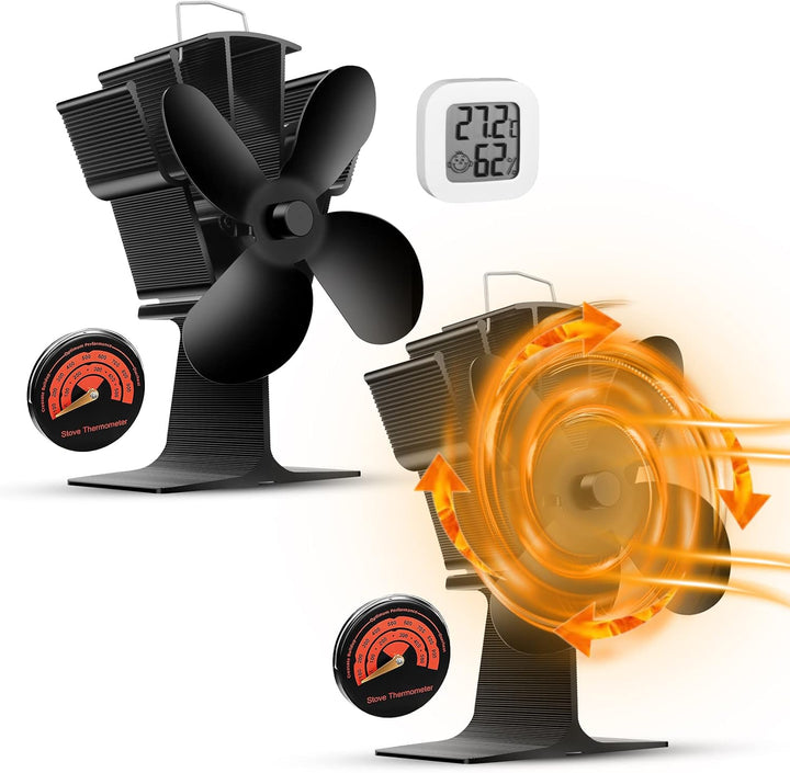 AXNSATRE 2 Stück Ofenventilator Ohne Strom Doppelt Kaminventilator - 4 Blätter Kamin Ventilator Klei