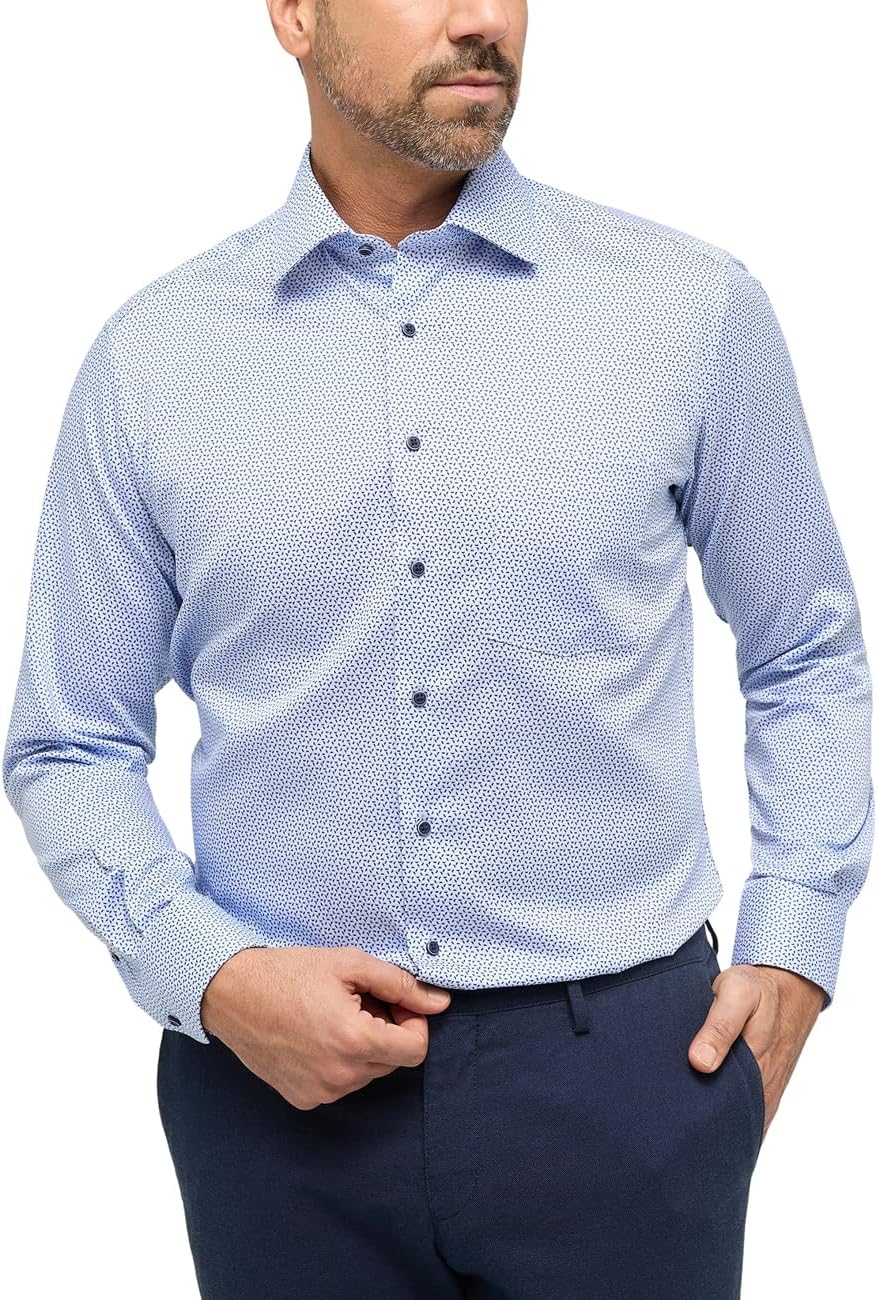 ETERNA Herren bedrucktes Baumwollhemd MODERN FIT 41 Hellblau, 41 Hellblau