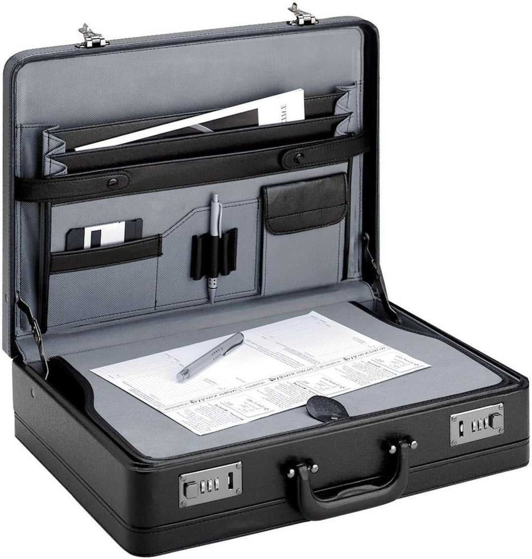 Bowatex Extra breite, grosse Aktenkoffer 46 cm Schreibplatte Erweiterbar Schwarz