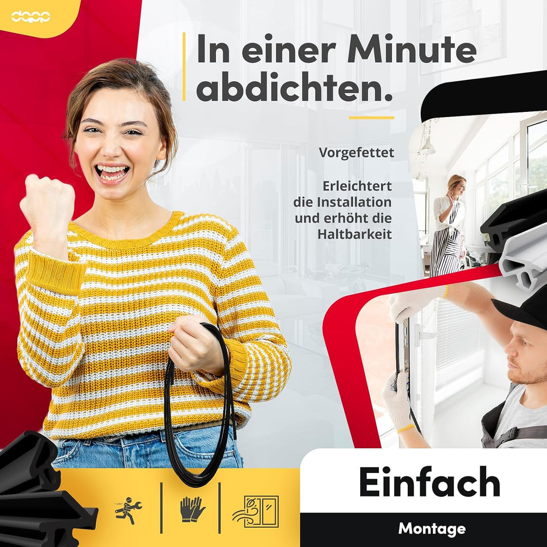 DQ-PP Fensterdichtung | Schwarz | 20 Meter | S-900 LB | PVC Fenster | Gummidichtug Dichtung Dichtban