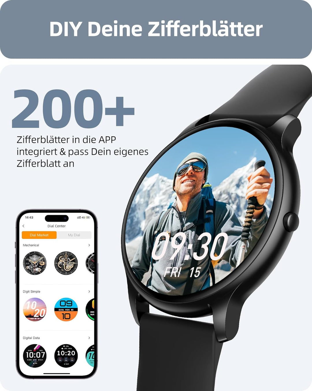 Parsonver Smartwatch Herren mit Telefonfunktion, Fitness-Tracker mit Herzfrequenz Schlafmonitor, 1.3