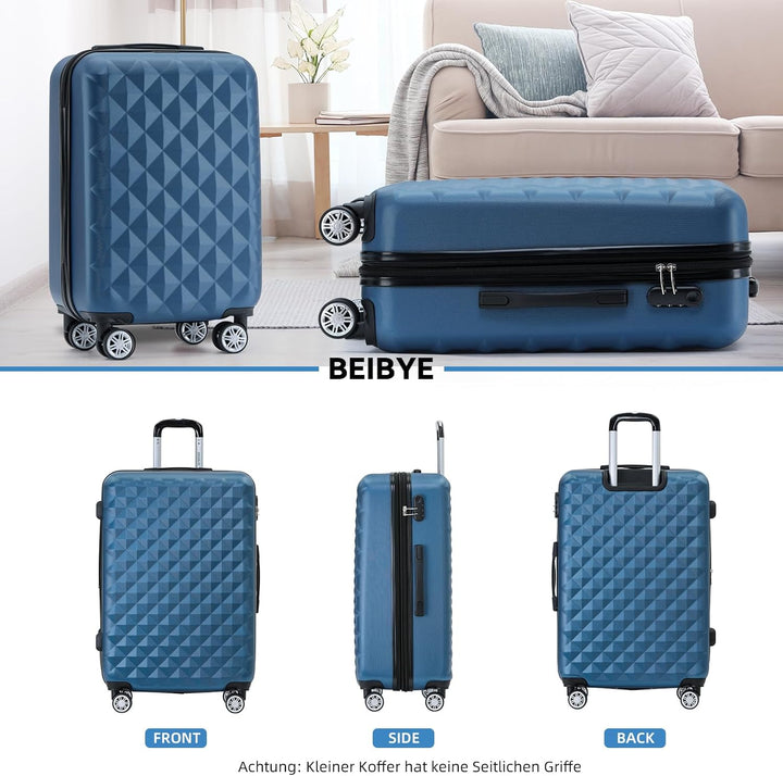 BEIBYE Zwillingsrollen 2066 Hartschale Trolley Koffer Reisekoffer Gepäck M-L-XL-Set (Blau, XL) Blau