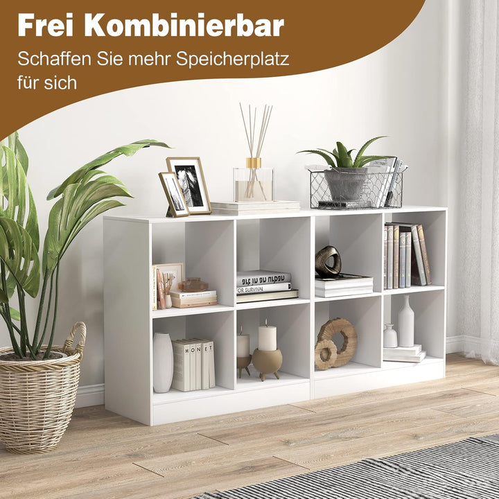 COSTWAY Bücherregal mit 4 Fächern, Würfelregal weiss, Standregal, Aufbewahrungsregal, Regal für Schl