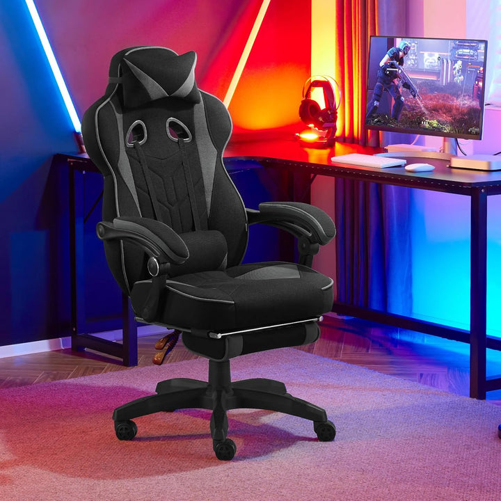 WOLTU Gaming Stuhl Stoff Atmungsaktiv Bürostuhl Gaming Chair Ergonomisch mit Lendenkissen, Gamer Stu