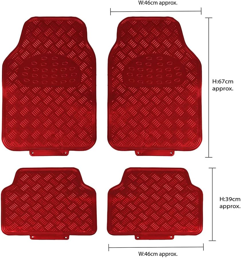 JVL 01-692 Titan Automatten-Set Metallisch mit Gummirückseite, Rot, 4-teilig, Rot