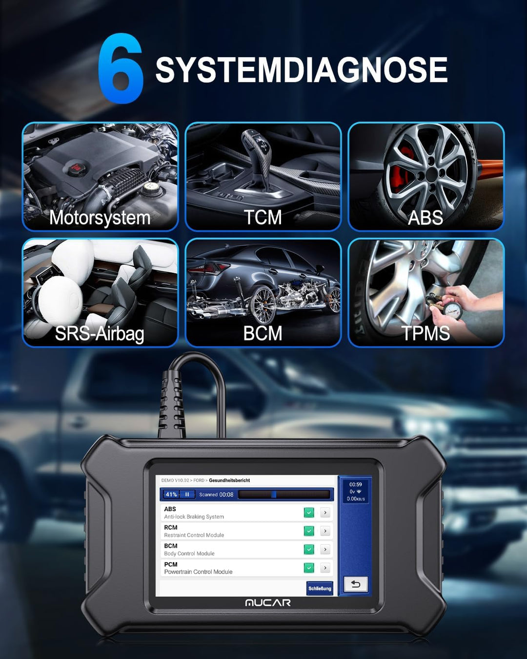 Diagnosegerät Auto, MUCAR CS6 Auto Auslesegerät Mit 6 Systemdiagnosen (ECM/TCM/ABS/SRS/TPMS/BCM) + 7