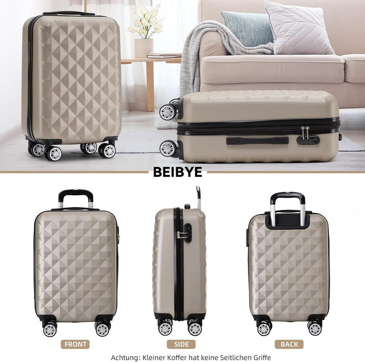 BEIBYE Zwillingsrollen 2066 Hartschale Trolley Koffer Reisekoffer Gepäck M-L-XL-Set (Champagner, M)