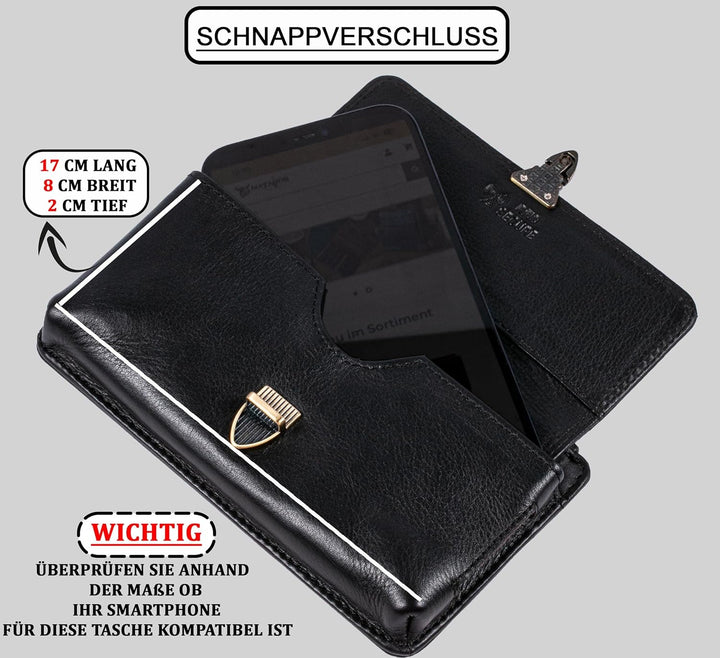 MATADOR Echt Leder Universal Handy-Tasche Holster Gürteltasche Schnappverschluss Quer für Handys bis