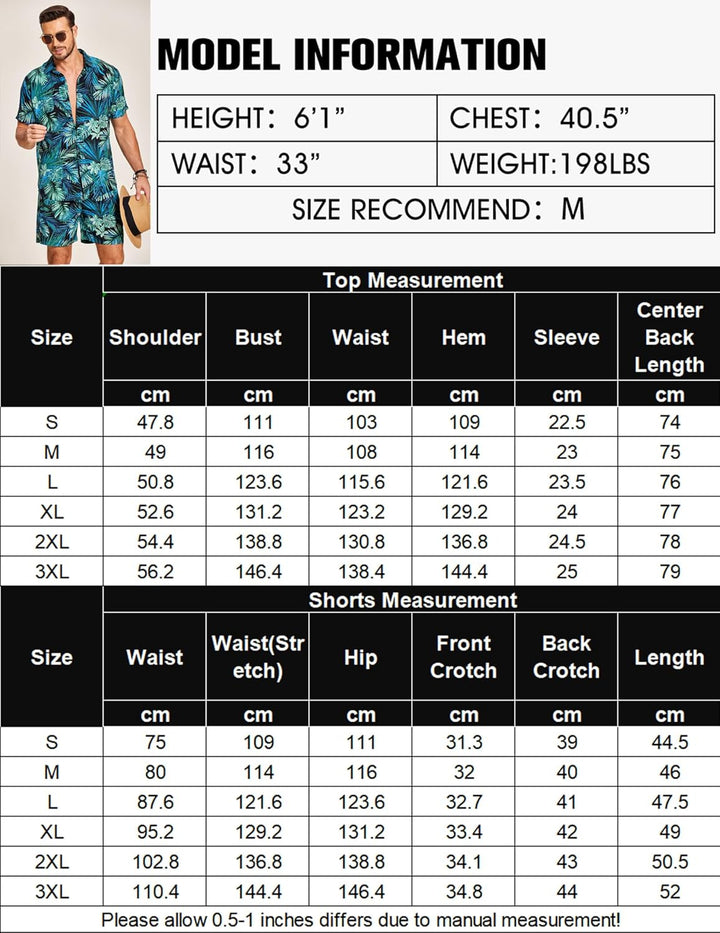 COOFANDY Herren Hemd Kurzarm Sommerhemd Floral Hawaiihemd Flamingo Party Hemden und Shorts Set Stran