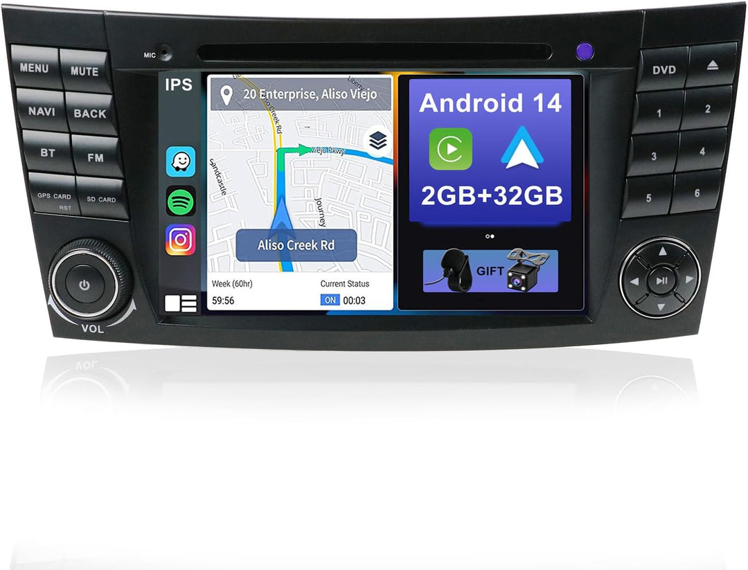 YUNTX Android 12 Autoradio Passt für Mercedes Benz E-Class W211 - KOSTENLOSE Rückfahrkamera & MIC -