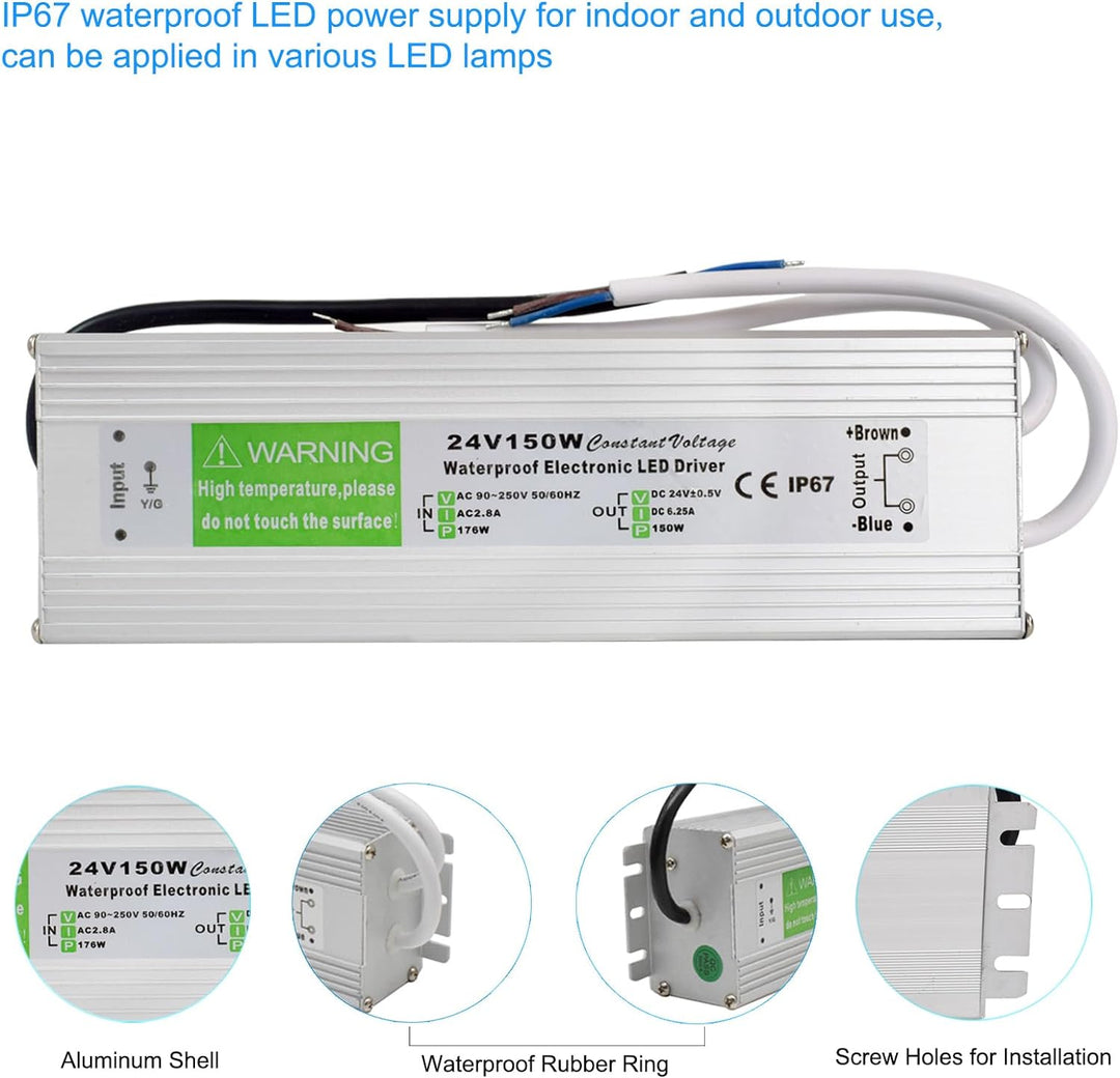 LED Trafo 24V 150W 6.25A DC Konstant Spannung LED Netzteil Ultradünn Outdoor IP67 Wasserdicht 230V a