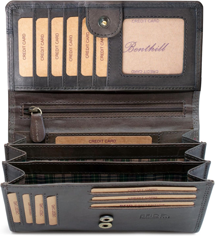 Benthill Portemonnaie Leder Gross - Geldbörse mit RFID Schutz - Geldbeutel aus echtem Rindsleder mit