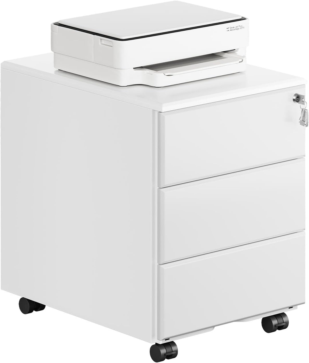 WOLTU Rollcontainer Metall, Mobiler Aktenschrank Büroschrank mit 3 Schubladen Bürocontainer, abschli