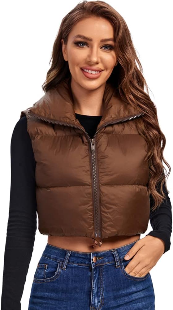 fuinloth Damen Weste Kurz Stehkragen Steppweste Warm Winter Crop Puffer Weste mit Reissverschluss Är