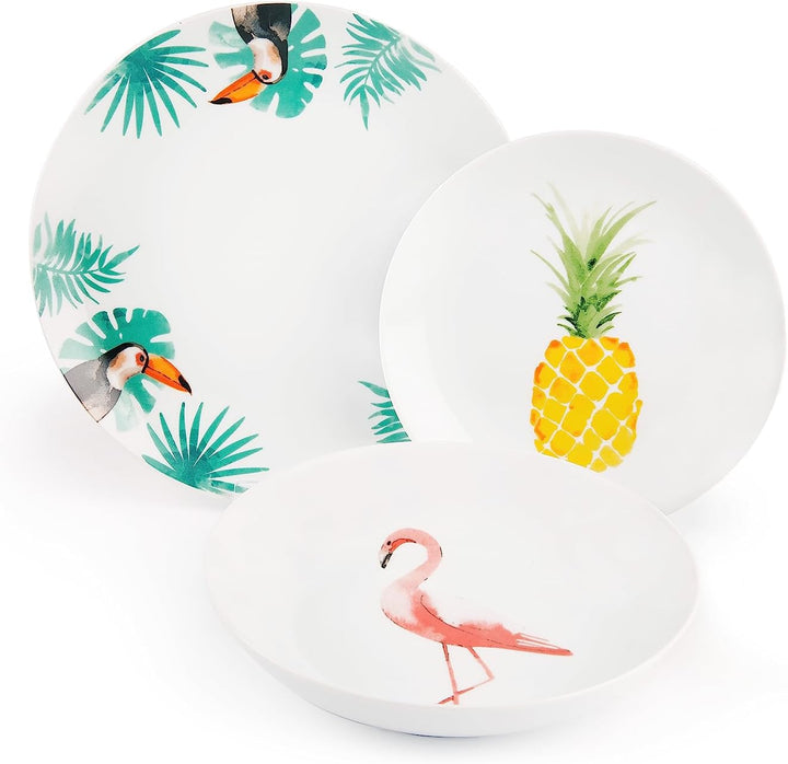 Excelsa Tropical Tafelservice 18-teilig, Porzellan, Weiss mit Dekor