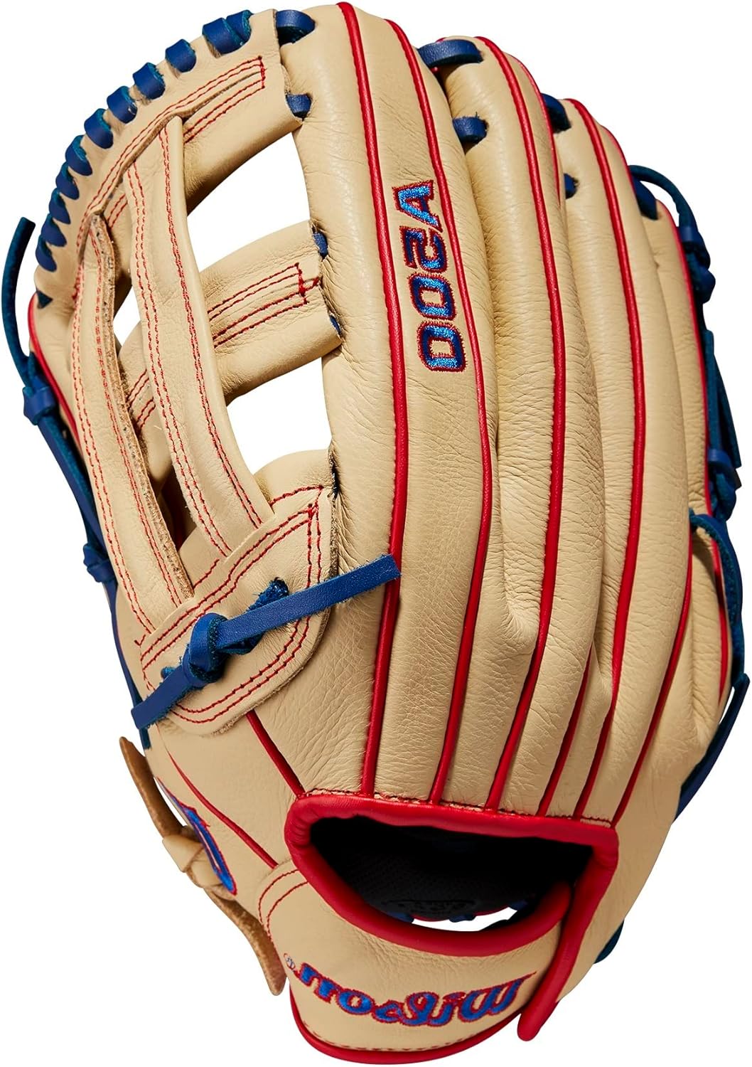 WILSON 2023 A500 Jugend-Baseballhandschuh Blonde/Rot/Königsblau 12" Linke Hand Wurf, Blonde/Rot/Köni