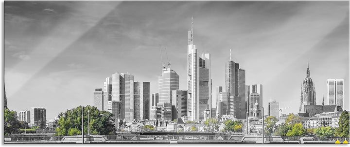 Glasbild Panorama | Wandbild aus Echtglas | Skyline von Frankfurt am Main | 100x40 cm | inkl. Aufhän